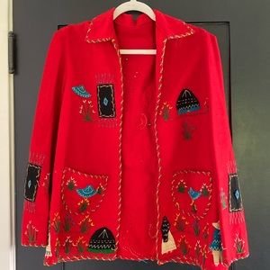 Women’s Red Hand Embroidered Mexico Jacket Sz M
